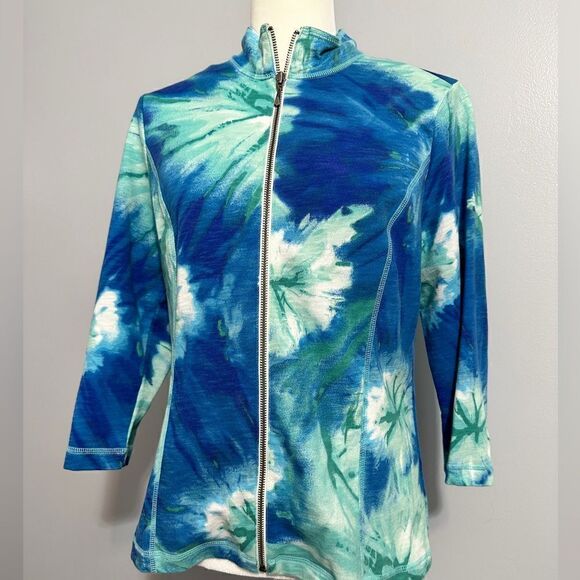 Chico's Weekends Tropical Cotton/Poly Zip Jacket Size 1 (S) - Picture 1 of 5